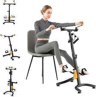 GYMAX 2 en 1 Pedales Estaticos Plegable, Pedales Estaticos Personas Mayores de Brazos y Piernas con Correas para Pedales y Tapete Antideslizante, Resistencia y Altura Ajustable, Todas las Edades