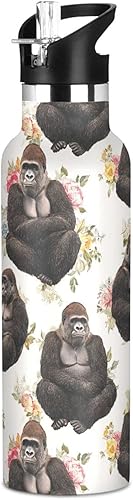 Miniatura 8 de Funny Gorilla White Vacuum Insulated Sports Water Bottle Keeps Hot and Cold with Straw Leakproof BPA Free for Gym Sports