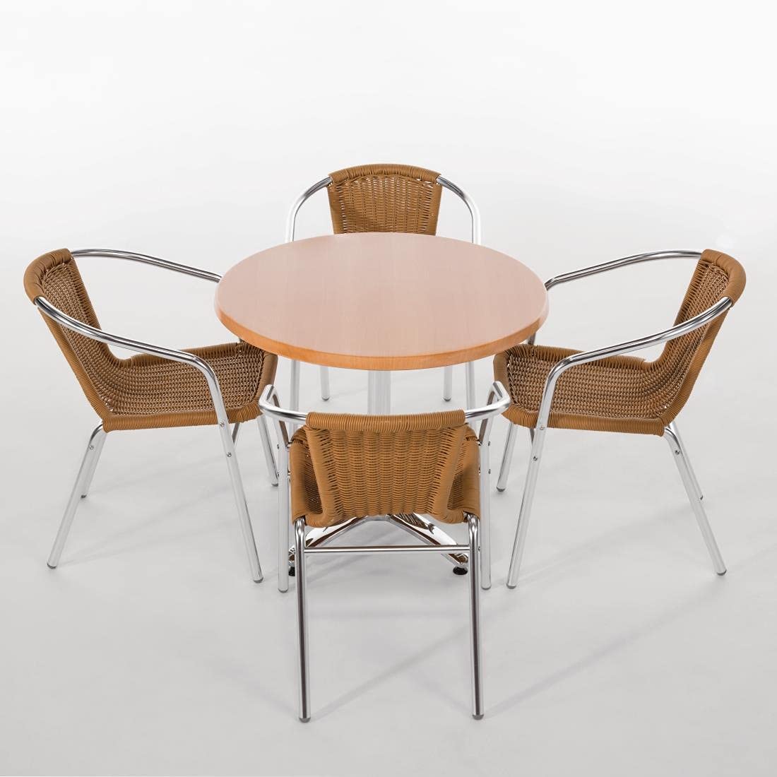 Bolero Lot de 4 Chaises en Aluminium et Rotin Naturel, Argent et Marron, Structure en Aluminium, Assise en Rotin PE, Empilables, Hauteur d'Assise 450 mm, Chaises en Rotin pour Terrasse, U422