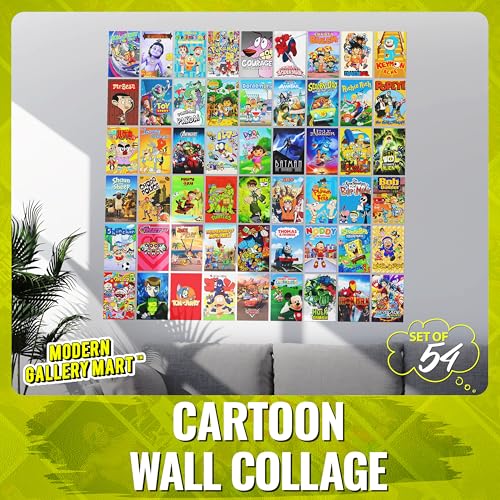 Image of MODERN GALLERY MART Pack of 54 Cartoon Wall Collage Kit Posters - 4 x 6 Inches Posters for Wall Decoration - Wall Art For Bedroom, Office, Living room, Dorm room - Glue Dots Included