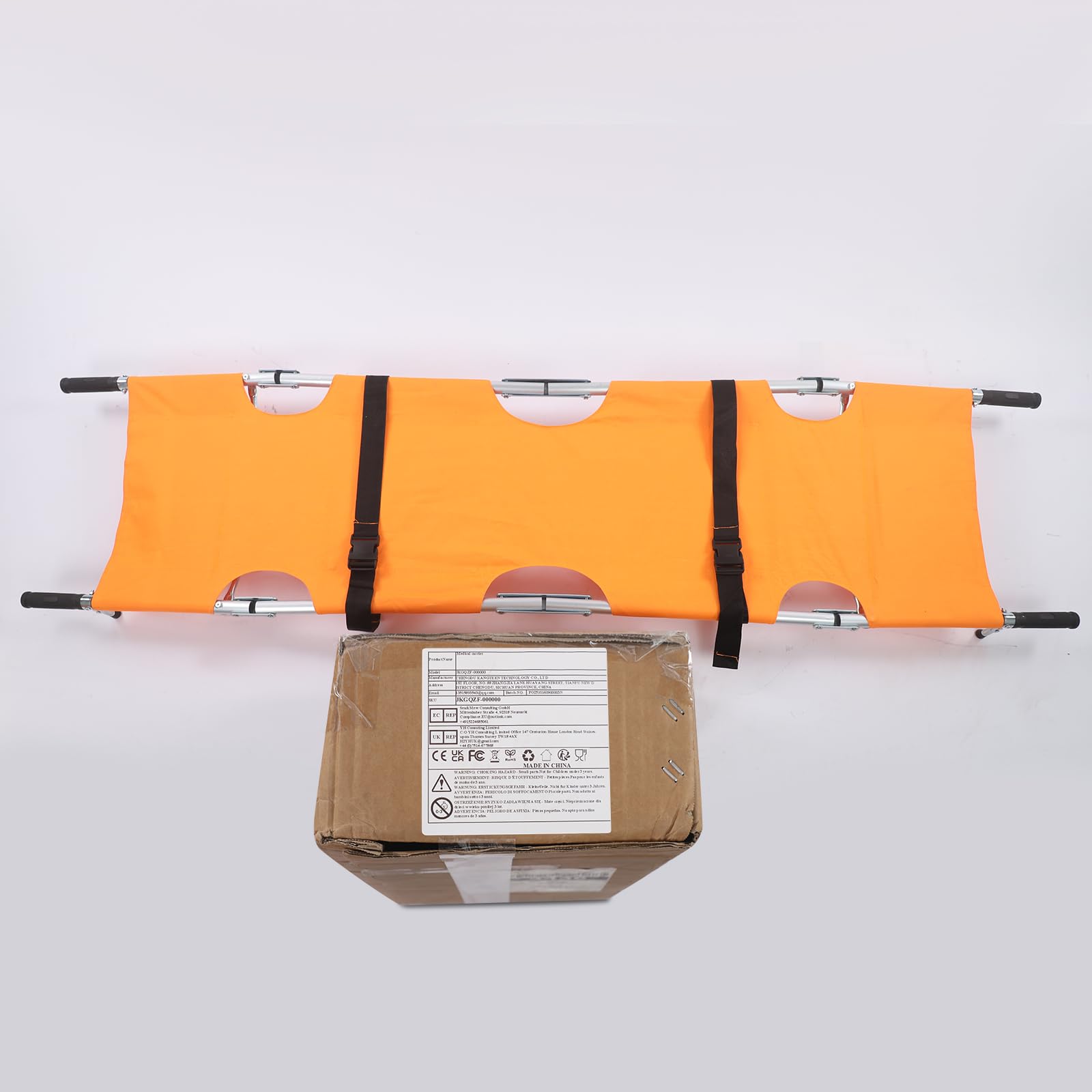 Mochila de rescate portátil, plegable, 150 kg, capacidad de carga máxima de 150 kg, camilla multifuncional con 2 cinturones de seguridad negros, para bomberos, servicios de emergencia