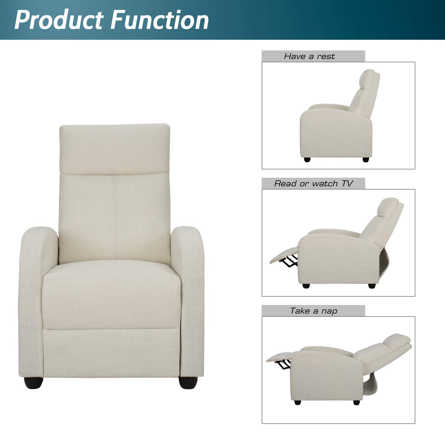 Buy JUMMICO Recliner Chair Adjustable Home Theater Single Fabric Recliner Sofa Furniture with
