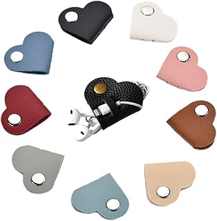 ケーブルクリップ 9枚入り 9色 革 ハート型 かわいい コード収納 巻き取り 配線用結束バンド まとめる 繰り返し再利用 配線管理