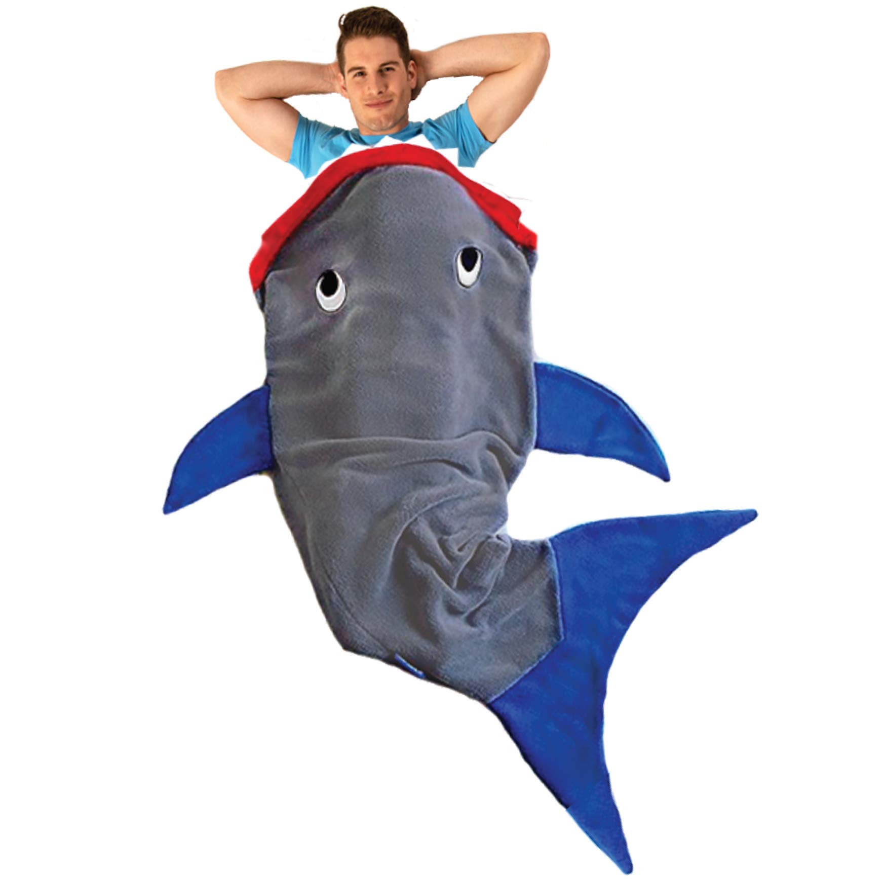 Blankie Tails | Shark Blanket, New Shark Tail Double Sided Super Soft and Cozy Minky Fleece Blanket, Machine Washable Wearable Blanket (70' H x 27' (Adults/Teens Ages 12+), Gray & Blue)