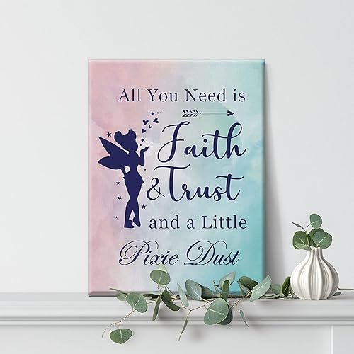 Miniatura 5 de Arte de acuarela All You Need is Faith Trust and a Little Pixie Dust - Lienzo para decoración de pared del hogar, guardería, decoración de pared