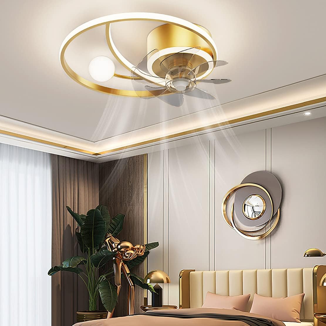 Ventilador de techo LED moderno con iluminación Ultra-silenciosa Ventilador invisible Luz de techo para habitaciones para niños Contraño remoto Contraño de 3 velocidades ,Oro