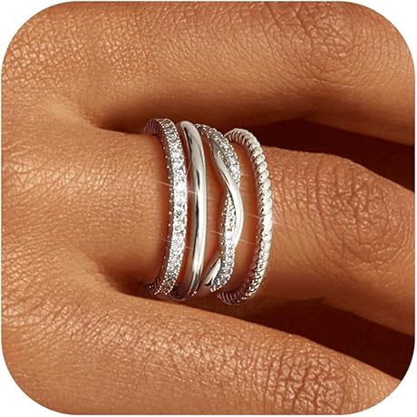 Florideco Silver Plated Rings for Women: Non-Tarnish Dainty 14K Gold Plated Stackable Thin Rings