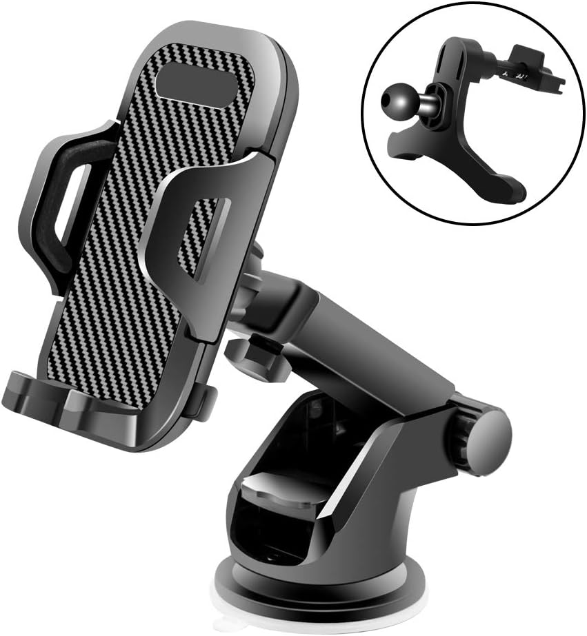 Veroyi Car Phone Mount, 3-in-1 Extendable Dashboard Windshield Car Air Vent Cell Phone Holder, One-Button Release Design, Compatible with 4-6.5 Inches Mobile Phone Devices