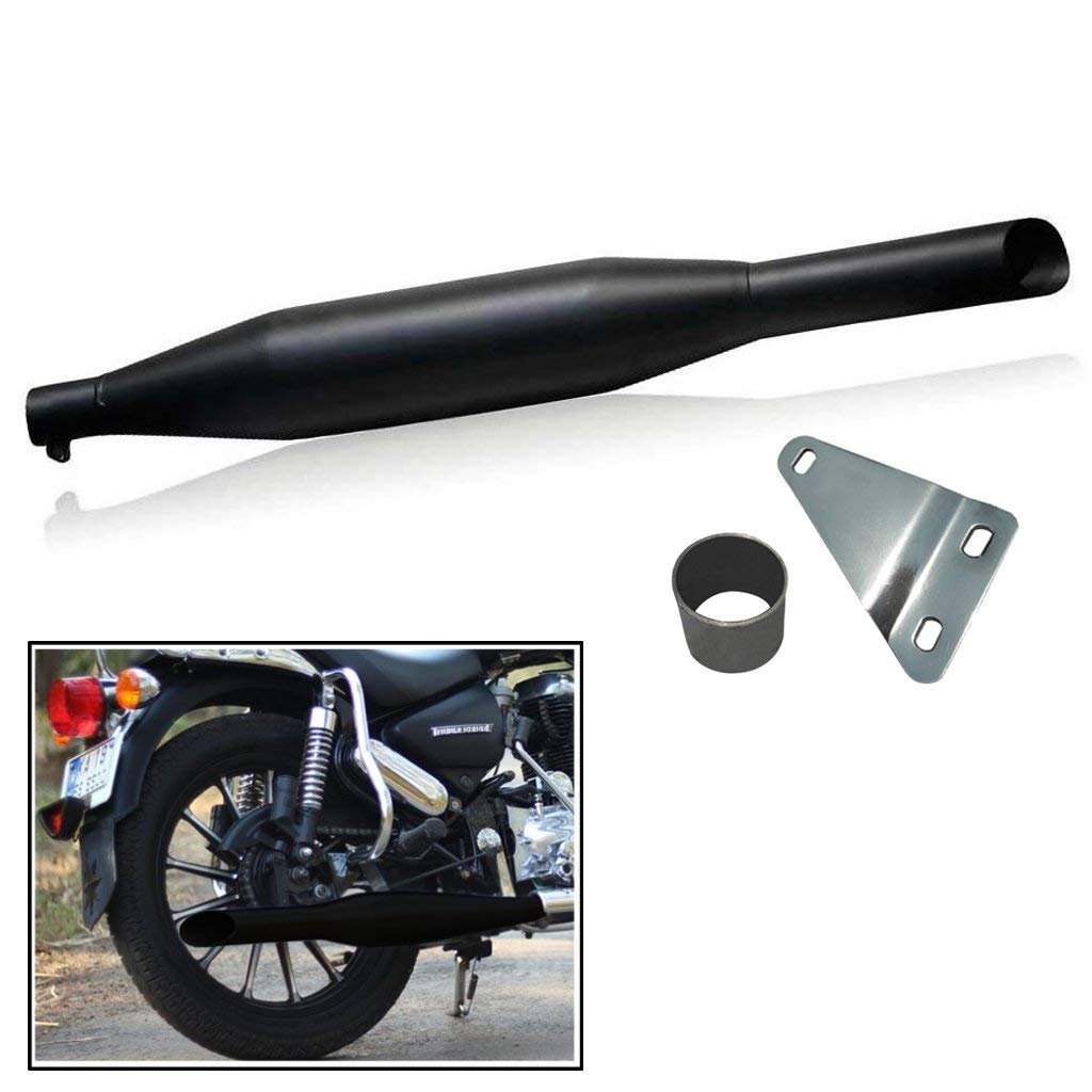 GOLSM Bike Bullet Redrooster Silencer Exhaust Glasswool Black Bike Red Rooster Silencer Exhaust with Zed Clamp & Bush for Royal Enfield Bullet Thunder Bird 350-image-40