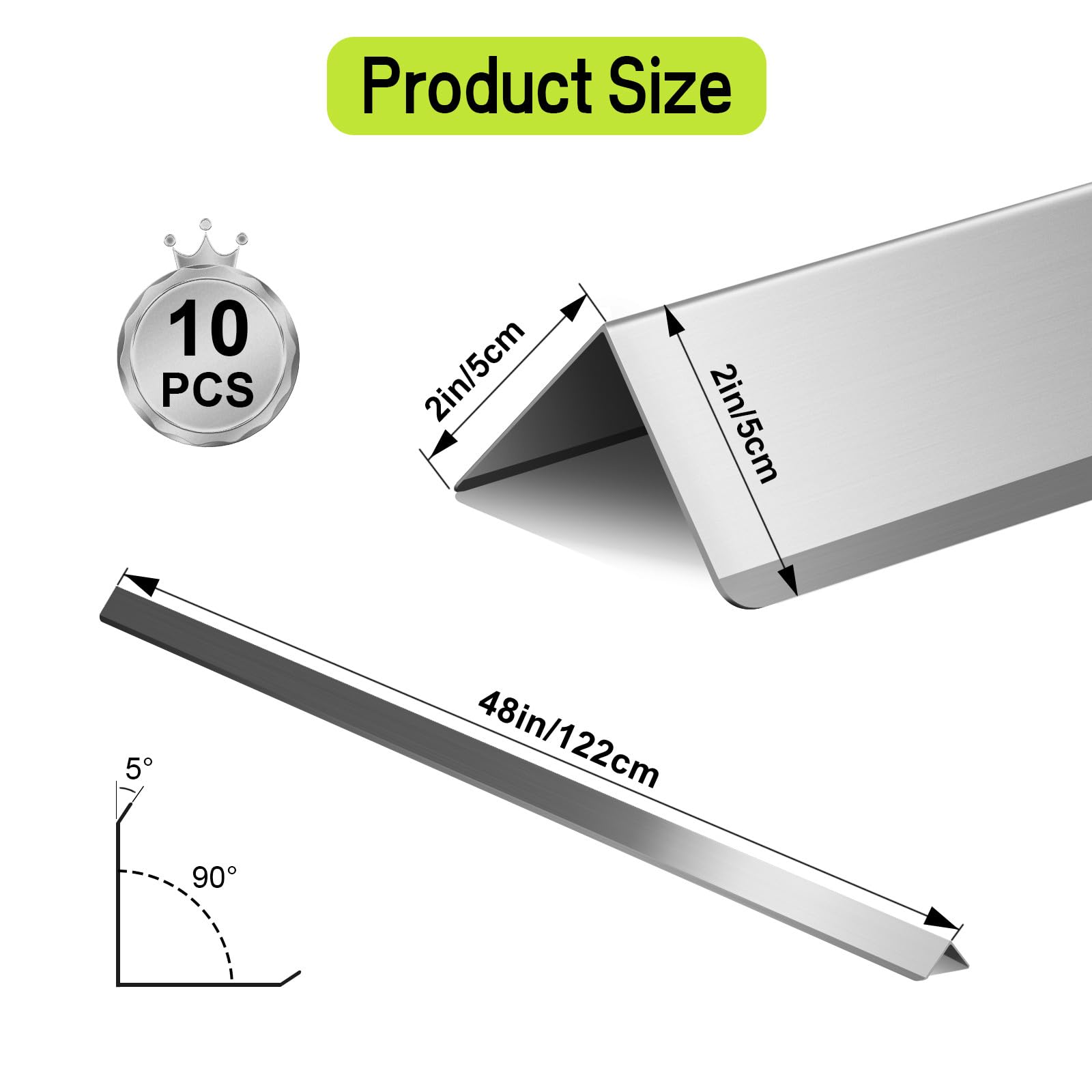 Lot de 10 protections d'angle murales en acier inoxydable 304 en forme de L avec angle de 90 degrés pour la protection et la décoration des murs.