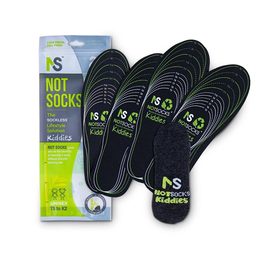 NotSocks™ Kids Insole Covers - Barefoot Comfort for Active Play - Odor-Control Sockless Solution - 1-Pack + Cut-to-Size Insoles - Smoke Black - Unisex