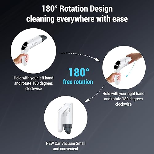 Miniatura 5 de Aspiradora de mano inalámbrica, succión fuerte de 12 KPa y cabezal giratorio de 180, boquillas 2 en 1 para pelo de mascotasautomóvilhogar,