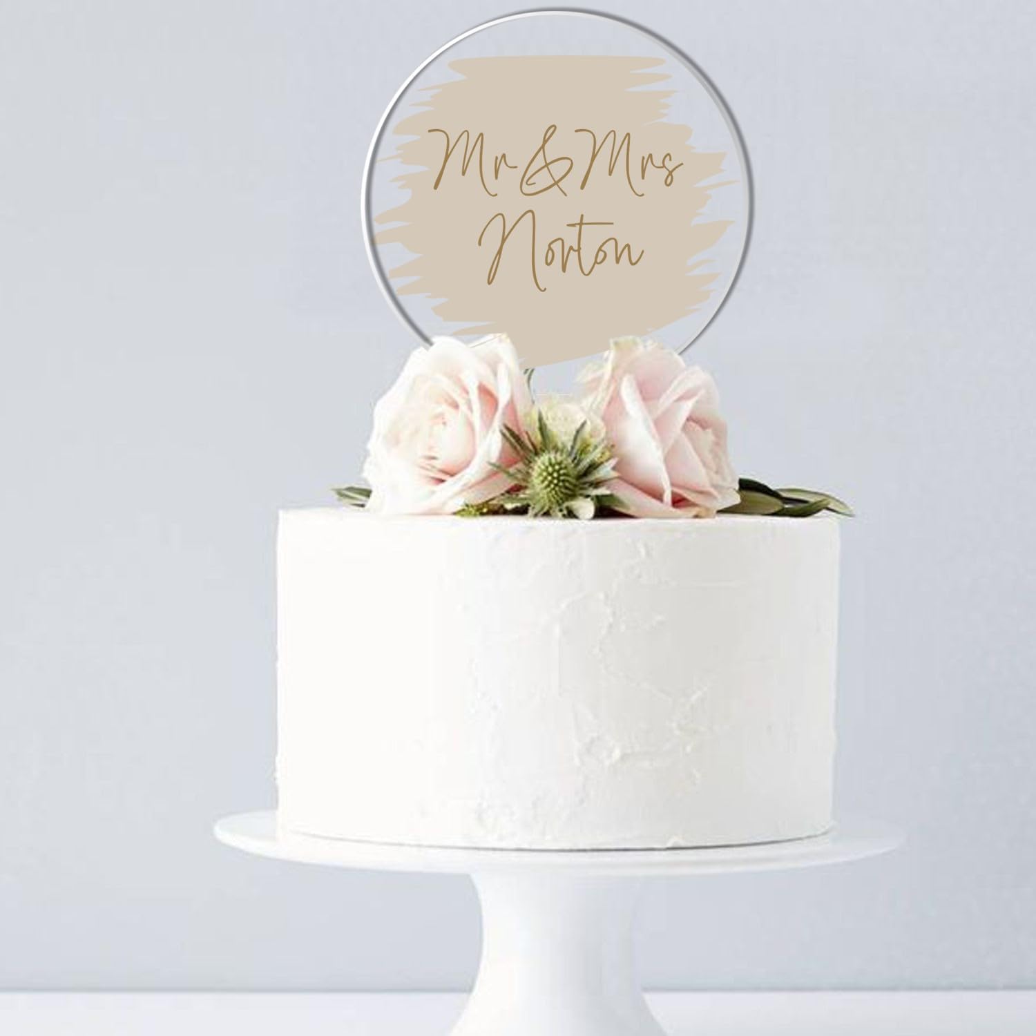 Personalised Wedding Acrylic Cake Topper for Weddings Anniversaries – Custom Mr & Mr, Mr & Mrs, or Mrs & Mrs Keepsake with Surname in 8 Pastel Colours for All Couples (Beige)