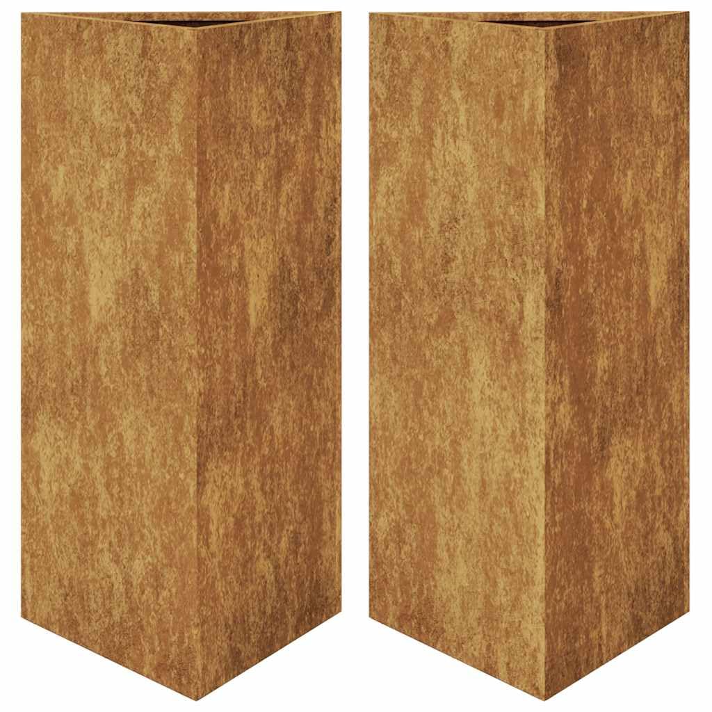 Macetero de 2 piezas, triangular, 40 x 40 x 75 cm, acero resistente a la intemperie, grande, grande, para interior, para terraza, jardín, patio, balcón