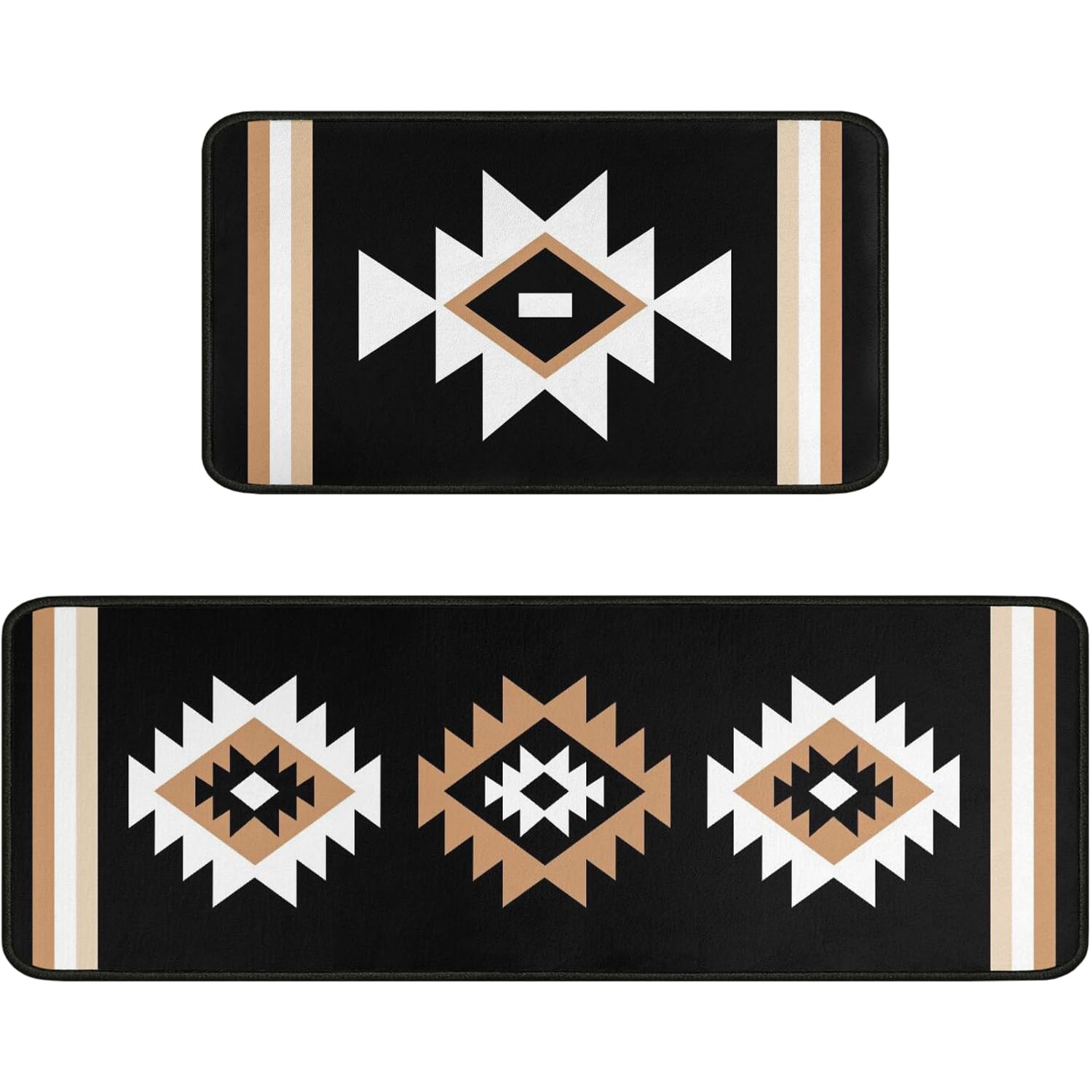 Ideasonna Black Boho Kitchen Rug Mat Decor Aztec Western Kitchen Rugs Sets of 2 Non-Slip Washable Kitchen Mats for Floor 2 Piece