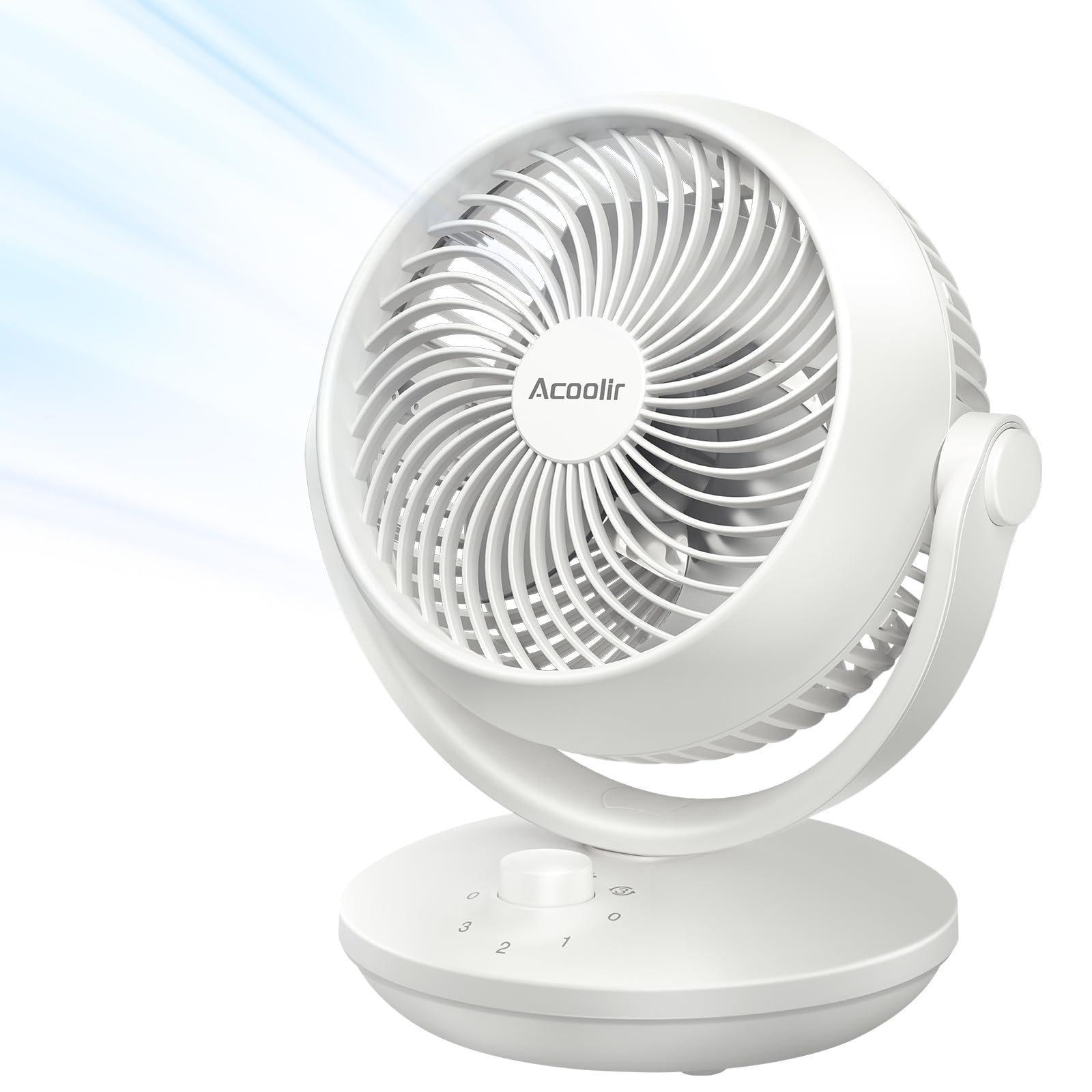 Acoolir Ventilateur de Bureau, Ventilateur Silencieux Ultra 24 dB, Double Oscillation 70° horizontale & 100° Verticale, 3 Vitesses, Petit Ventilateur de Table pour Chambre Bureau Salon, Blanc Gris