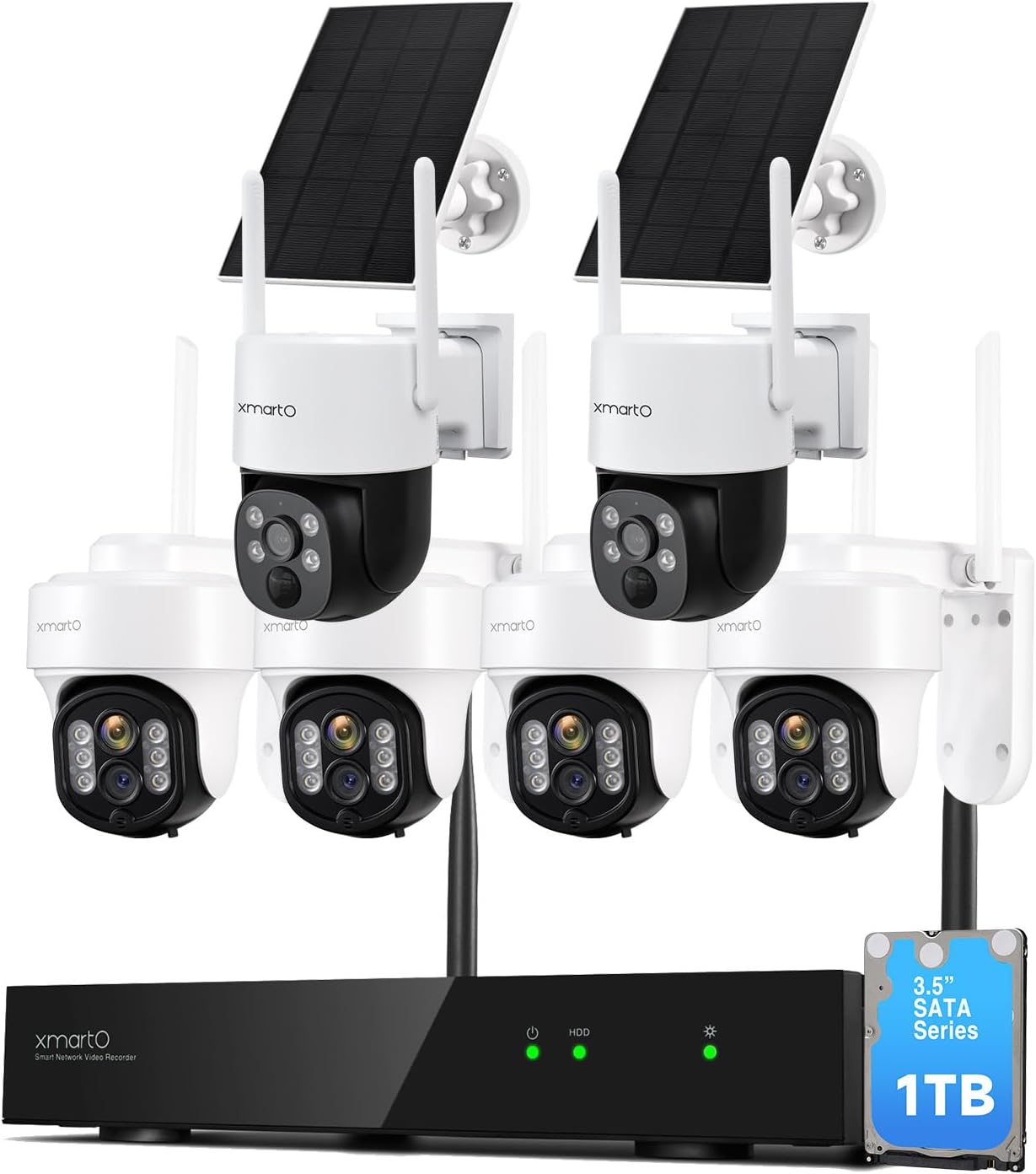 [Auto-Track Camera] XMARTO 2K Auto-Track PTZ Wireless Security Camera System Outdoor, 10CH 5MP Dual-WiFi NVR with 2X Rotate WiFi Security Cameras, 1TB Storage +2* Wire-Free PTZ Solar Security Camera