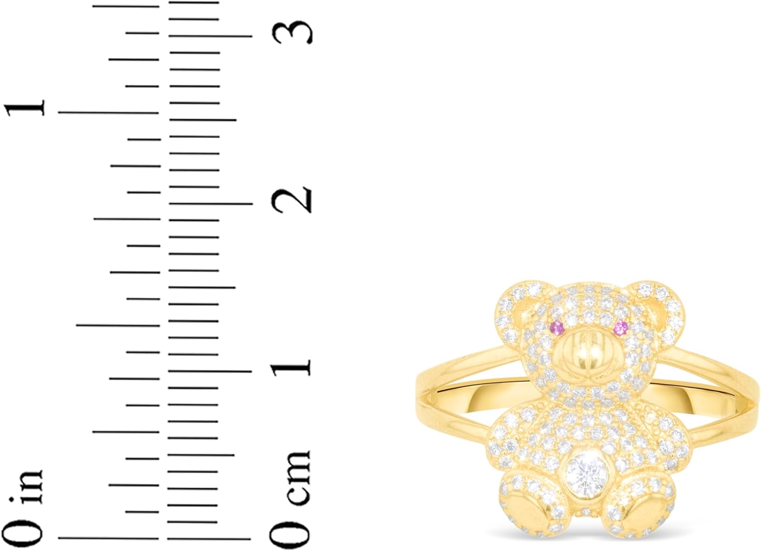 Floreo 10k Yellow Gold 15mm Teddy Bear CZ Double Shank Ring, Sizes 4-11