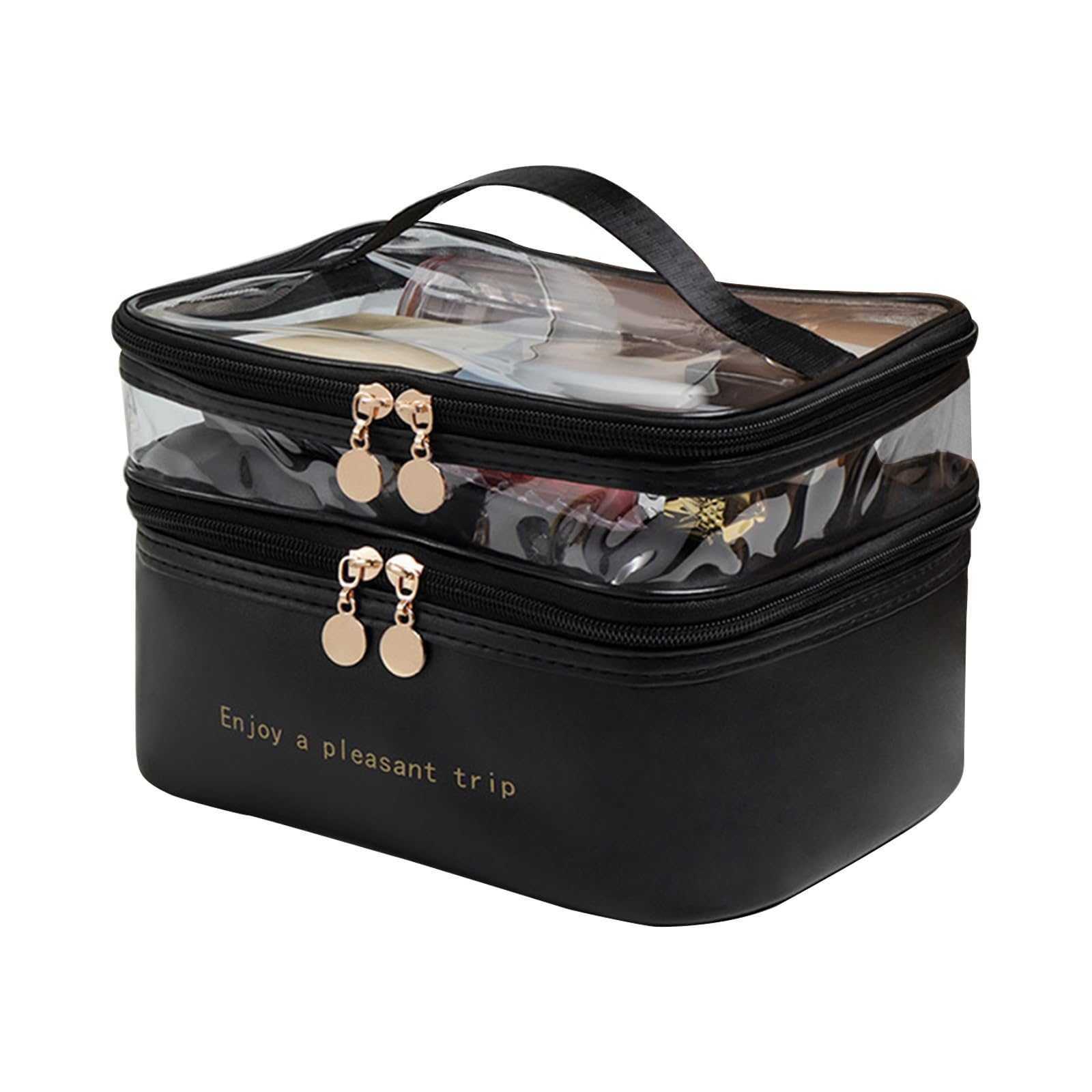 yanwuwa Fashionable Double Compartment Beauty Bag Cosmetic Organizers Bag Storage Holder for Daily Use and Travel Essential Travel Makeup Organizers