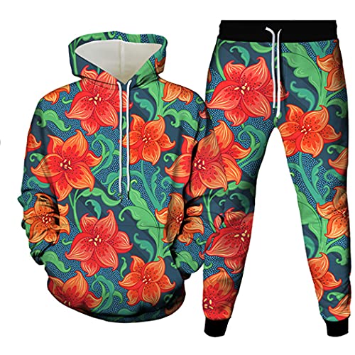 Sweat à capuche hip-hop imprimé floral 3D ensemble streetwear printemps automne unisexe