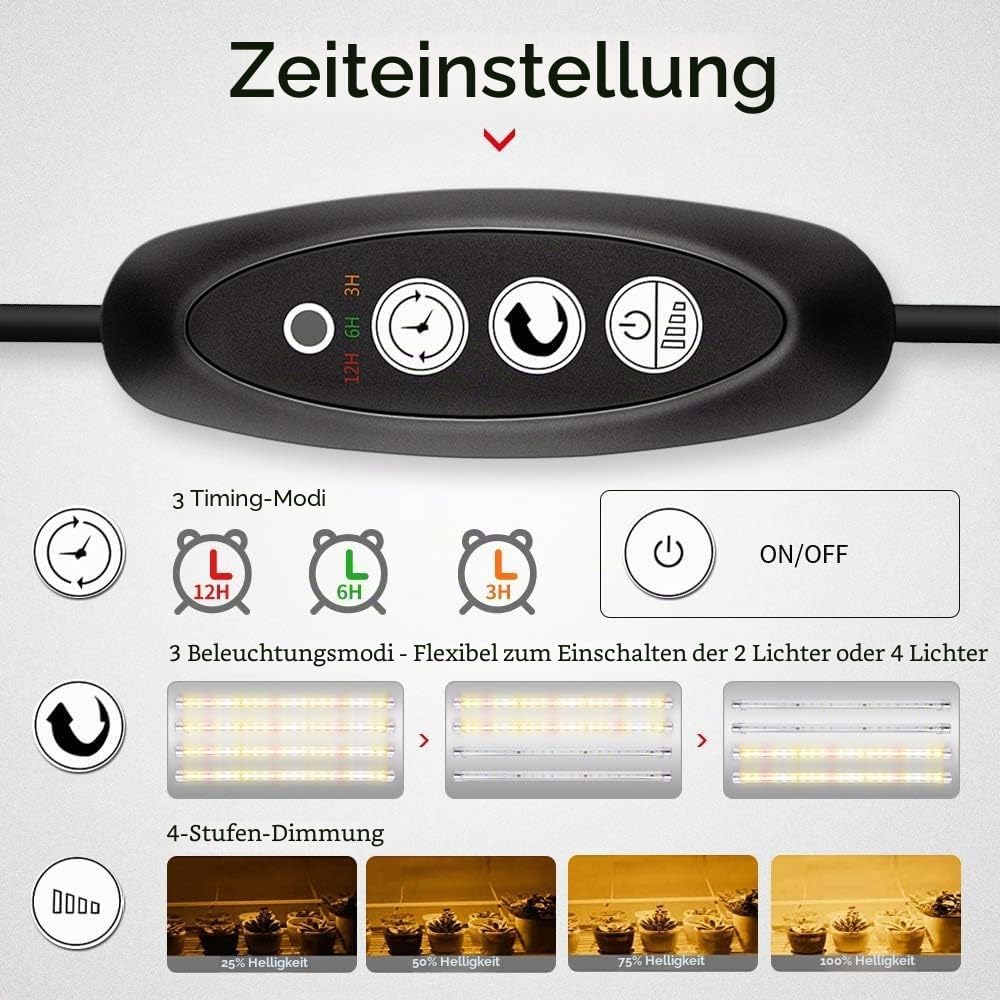 Led Pflanzenlampe Full Spectrum 3500＆Rote LED-Streifen mit Timer 3/6/12 Stunden Doppelkanal 4 Helligkeitsstufe führte pflanzenlicht für Zimmerpflanzen Gartenarbeit (84 LEDs)