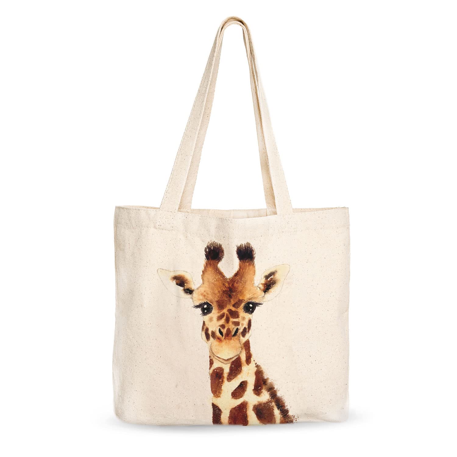 Canvas Tote Bag, Animal Design, Heavy Duty Gusseted, 100% Natural Cotton, for Shopping, Grocery, Laptop (T-GIRAFFE-XL)