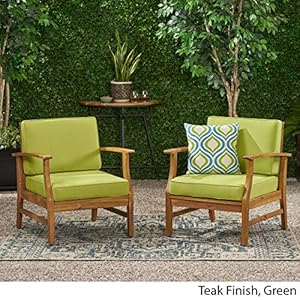 Gdfstudio outdoor teak finished acacia wood club chairs with water resistant cushions set set of 2 green  urban country home decor