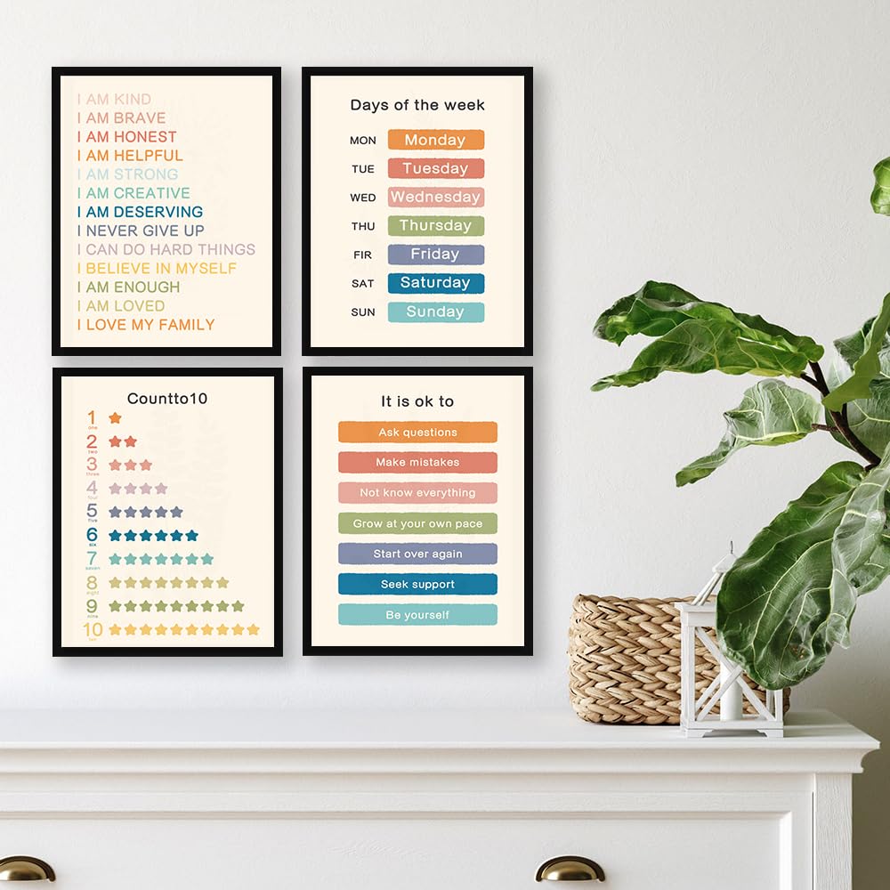 Poster éducatif préscolaire – Impressions mois météo – Art mural bohème – Impressions de l'alphabet et saison émotionnelle – Images d'apprentissage pour salle de jeux pour enfants (SKU4, 20 x 30 cm