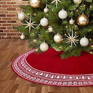 Dremisland Christmas Tree Skirt Luxury Cable Knitted Thick Rustic Xmas Tree Decoration Red Tree Skirt with Snowflake Xmas Tree Farmhouse Christmas Decor Holiday Home Party Decor (36inch/90cm, Red) Dremisland Christmas Tree Skirt Luxury Cable Knitted Thick Rustic Xmas Tree Decoration Red Tree Skirt with Snowflake Xmas Tree Farmhouse Christmas Decor Holiday Home Party Decor 36inch90cm Red