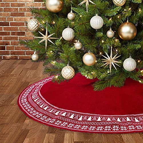 Dremisland-Christmas-Tree-Skirt-Luxury-Cable-Knitted-Thick-Rustic-Xmas-Tree-Decoration-Red-Tree-Skirt-with-Snowflake-Xmas-Tree-Farmhouse-Christmas-Decor-Holiday-Home-Party-Decor-36inch90cm-Red Dremisland Christmas Tree Skirt Luxury Cable Knitted Thick Rustic Xmas Tree Decoration Red Tree Skirt with Snowflake Xmas Tree Farmhouse Christmas Decor Holiday Home Party Decor 36inch90cm Red