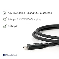 Vista 3 de Plugable Cable Thunderbolt 3 de 40 Gbps soporta carga de 100 W (20 V, 5 A), 2.6 pies / 31.5 in certificado por Thunderbolt, compatible con USB C