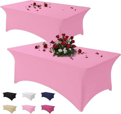 Miniatura 47 de Paquete de 2 manteles de elastano rectangulares ajustables de 6 pies, color negro, fundas elásticas, lavables, sin arrugas, para festivales