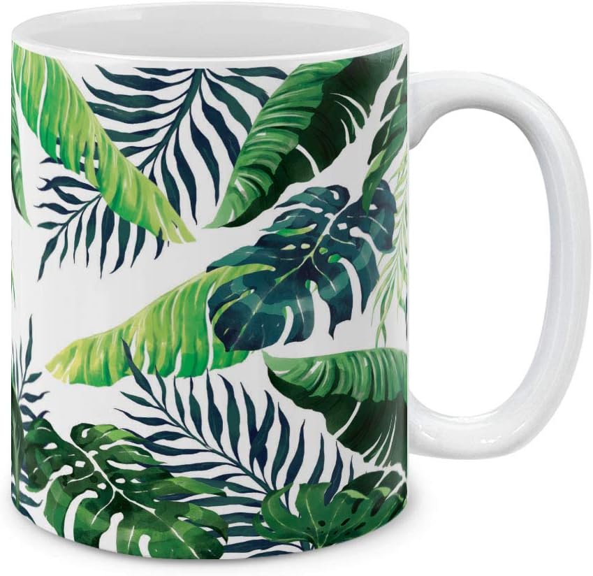 Banana Coconut Tropical Leaves Ceramic Coffee Mug Tea Cup, 11 OZ