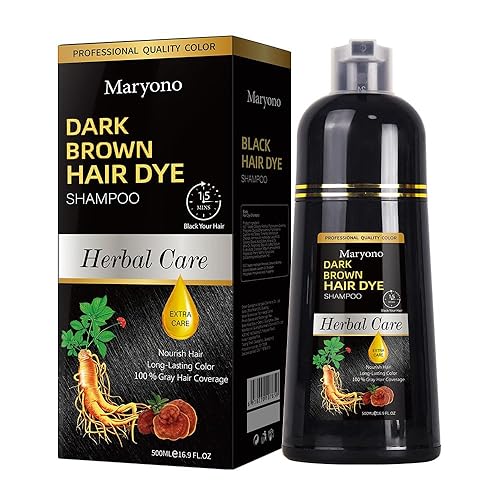 Miniatura 1 de Maryono Champú de tinte para el cabello castaño oscuro 3 en 1, champú de tinte para cabello para cobertura de cabello gris, champú de color de