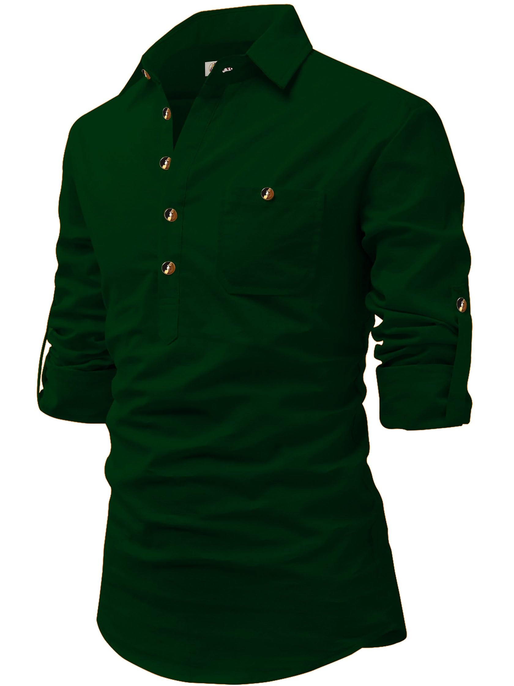 navkanj Cotton Solid Casual Short Kurta for Men | Full Sleeve Spread Collar Stylish Kurta for Office Party Occasion | Waist Length Breathable Kurta for Boys-picture-45