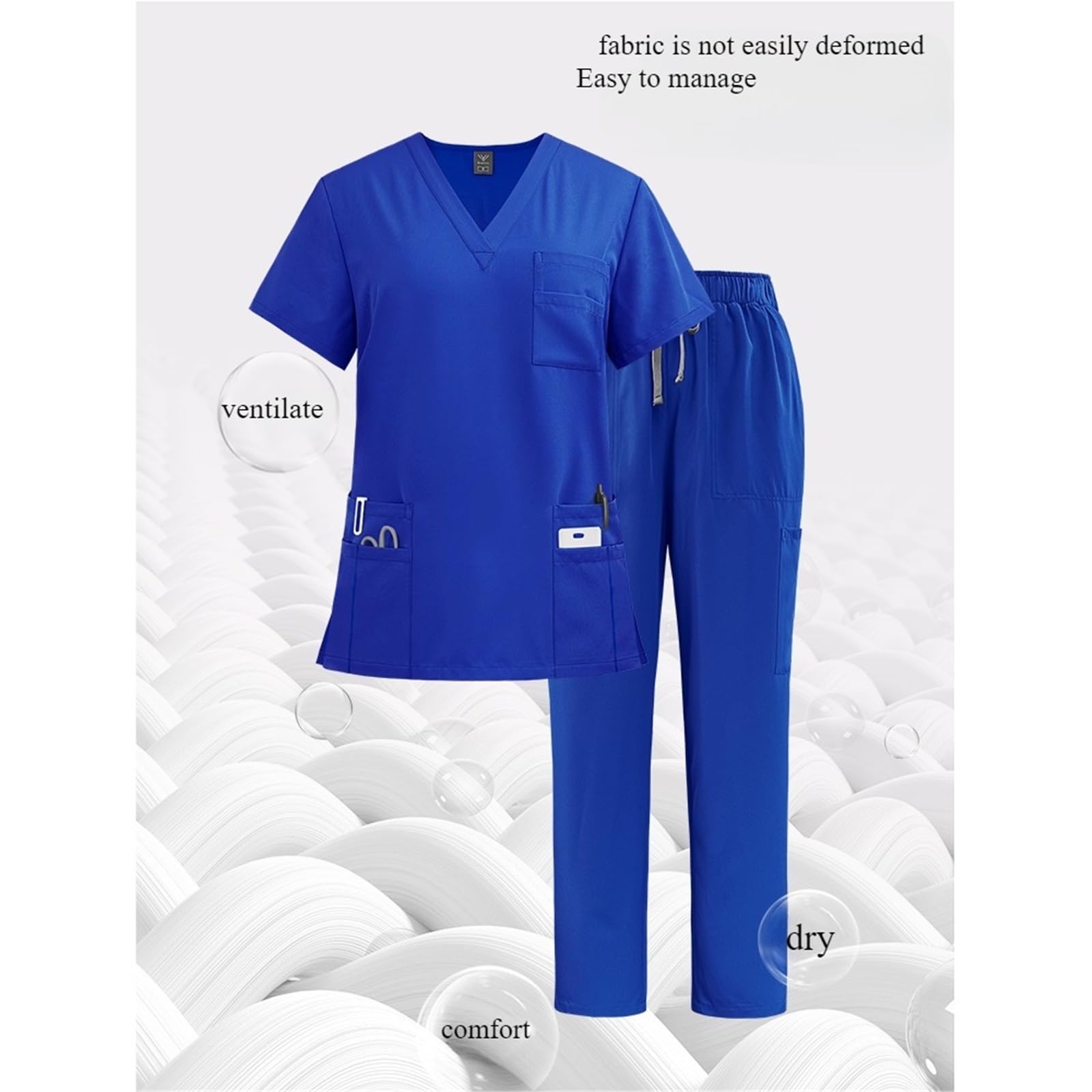 Uniforme Sanitario Mujer Women Jogger Sets Pair Multicolour Suits Uniforms Short Sleeve V-Neck Tops Pocket Pants Set