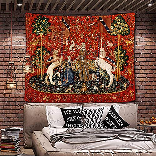 Feasrt Medieval Princess Tapestry Maiden And Unicorn Tapestry European Royal Tapestry, 60X51 Inches Soft Flannelette, For Living Room Royal Historical Relic Decor Gtay11 #TOP4