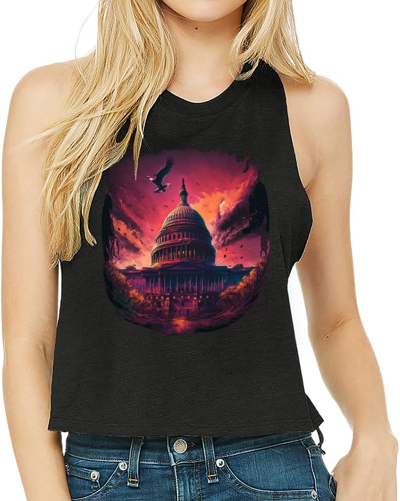 Cute American Racerback Cropped Tank - Unique Women's Tank - Graphic Tank Top