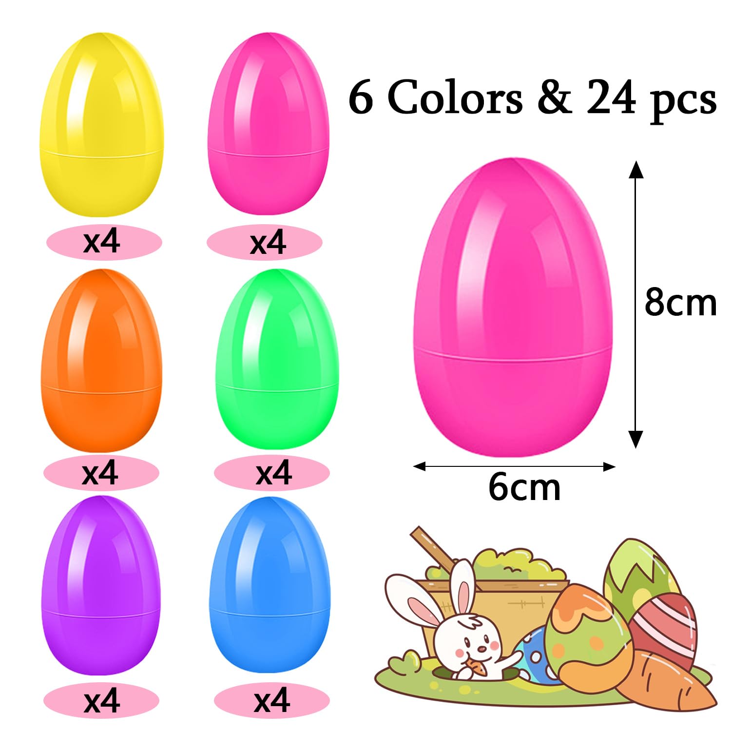 KEELYY 24 PCS Uova di Pasqua da Riempire, 8cm Uova di Plastica Apribili, Guscio Uovo di Pasqua, per Pasqua Regali di Caccia e Caramelle per Bambini