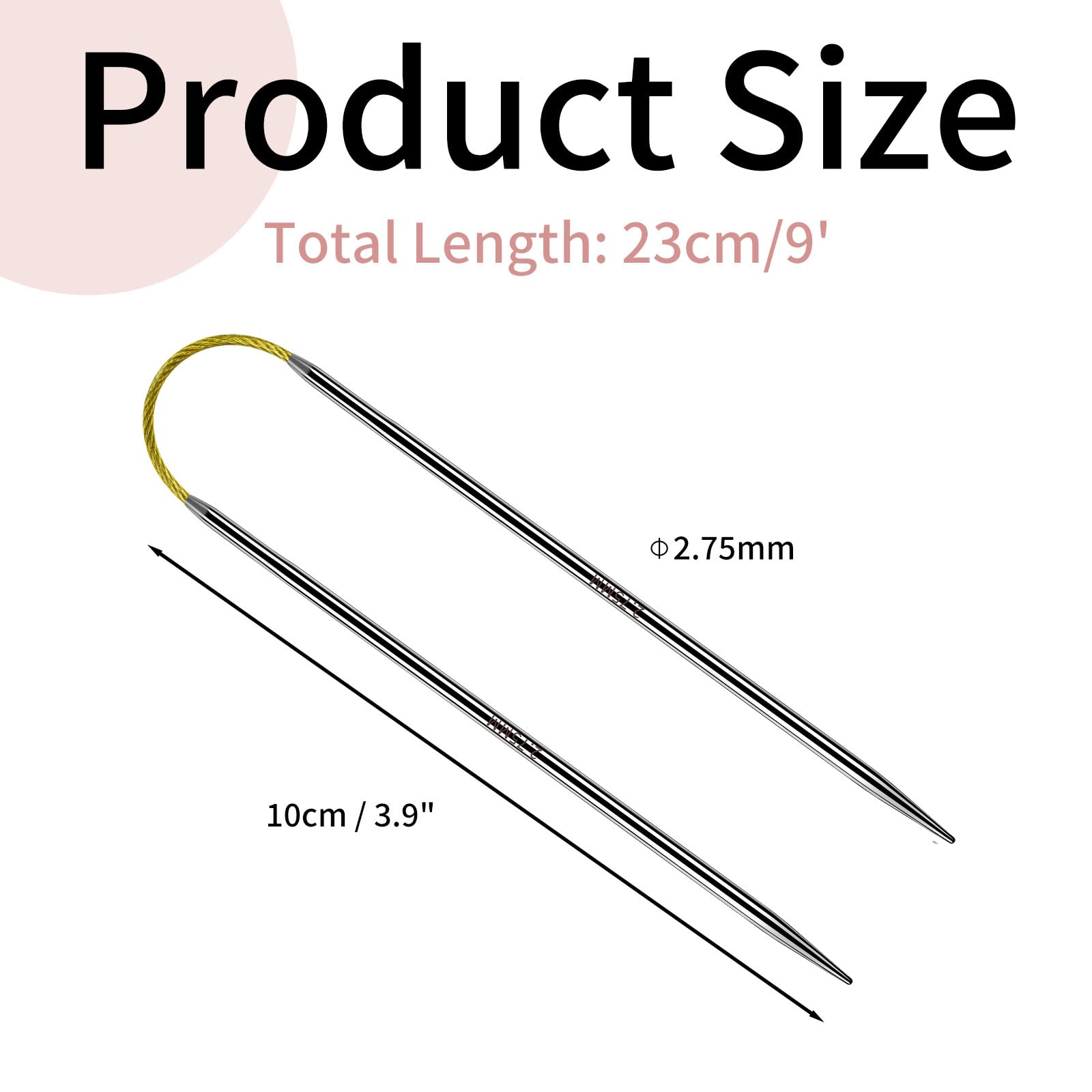 Soosui Okrągłe igły dziewiarskie 2,75 mm US2, 3-pak 9-calowych (23 cm), podwójnie spiczaste, elastyczne okrągłe igły, kabel 3 cm, trwałe i gładkie do swetrów, skarpet, czapek i innych projektów