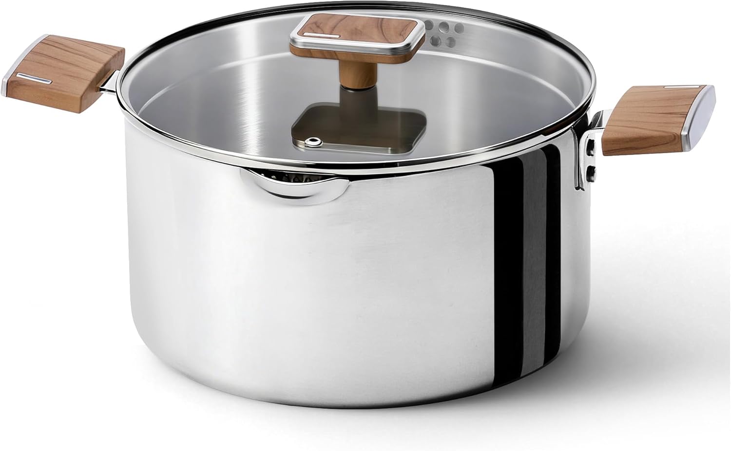 CAROTE 6QT Stainless Steel Stock Pot with Glass Lid, Large Soup Pot with Wood-Grain Handles, Deep Pot for Soup, Pasta & Stew