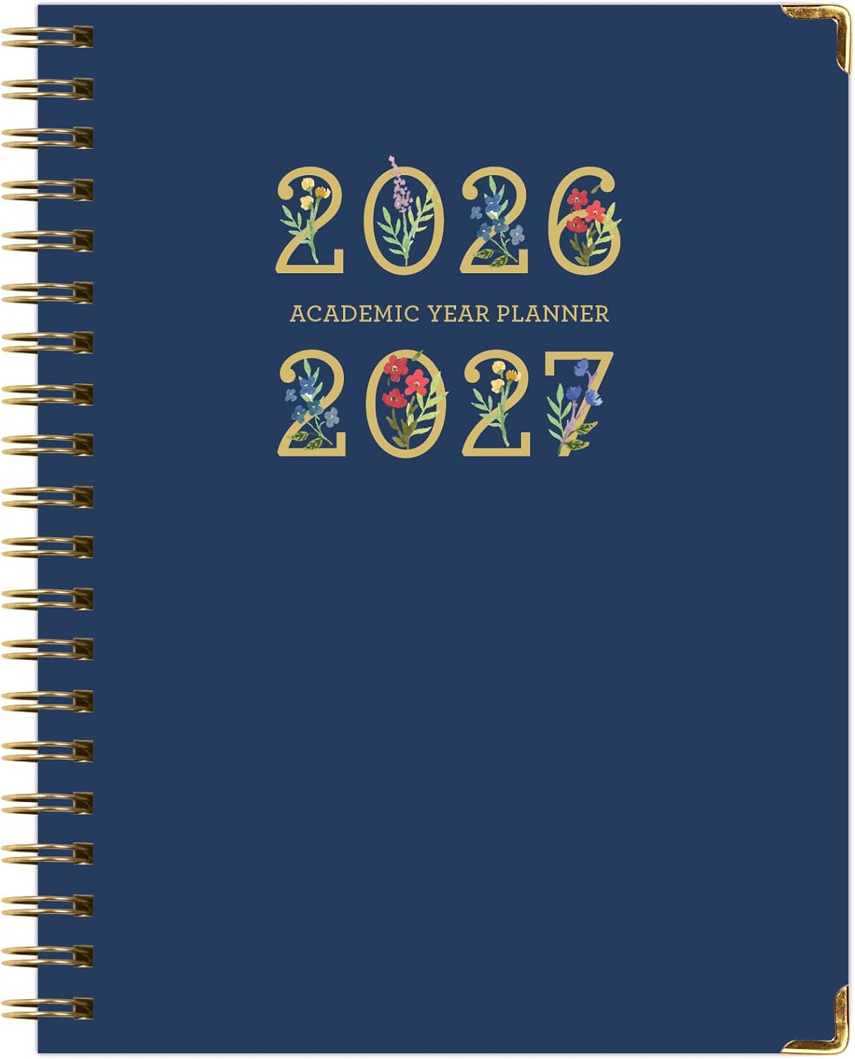 HARDCOVER Academic Year 2026-2027 Planner: 14 Months (May 2026 Through June 2027) 8.5"x 11" Daily Weekly Monthly Planner Yearly Agenda. Bookmark, Pocket Folder and Sticky Note Set (Navy Gold Numbers)