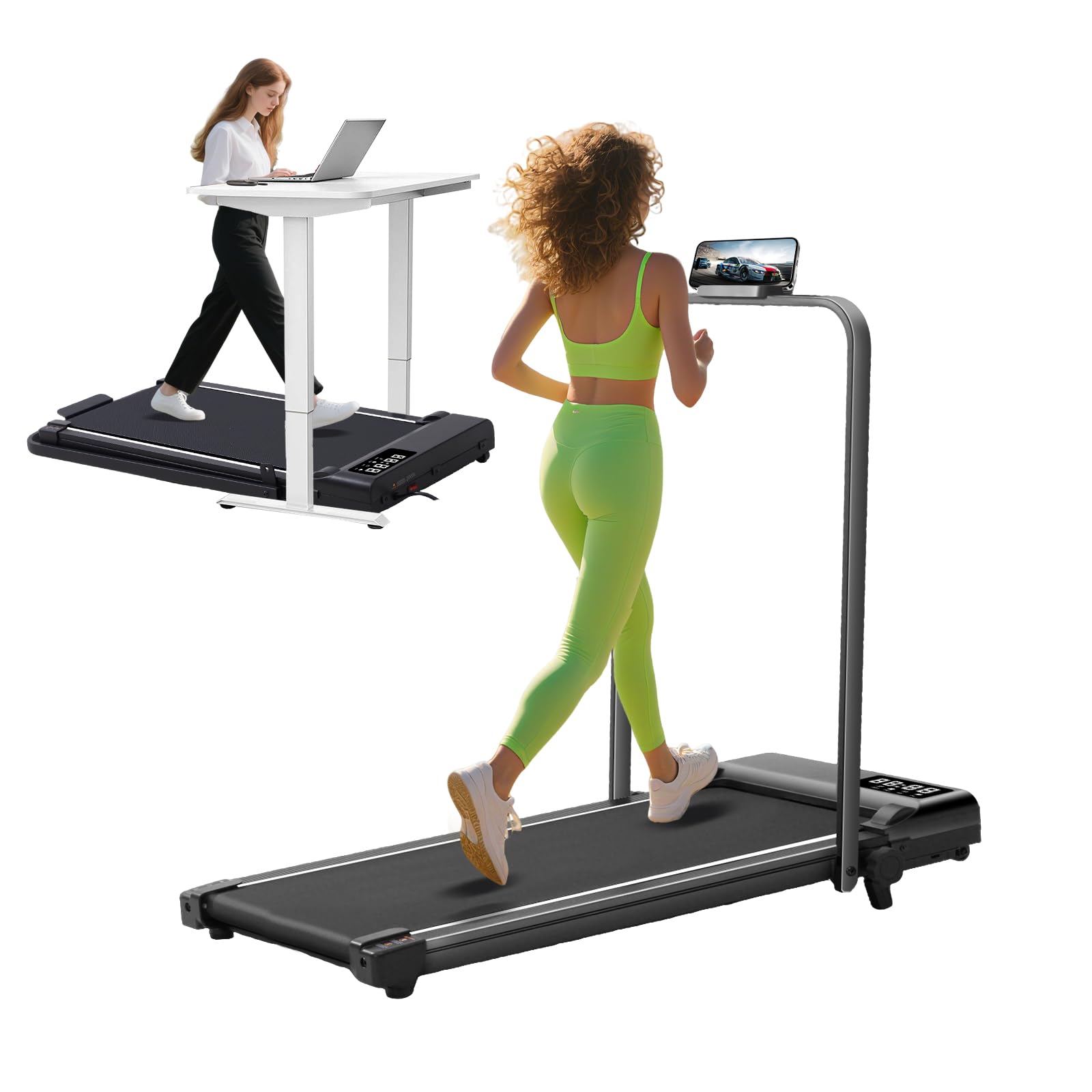 Walking Pad with Incline and Handle Bar, 3.0HP Portable Electric Walking Pads Treadmill with Handles for Home Small Spaces, 0.6-6.2 MPH Compact Small Under The Desk Treadmills Home, 320LBS Capacity