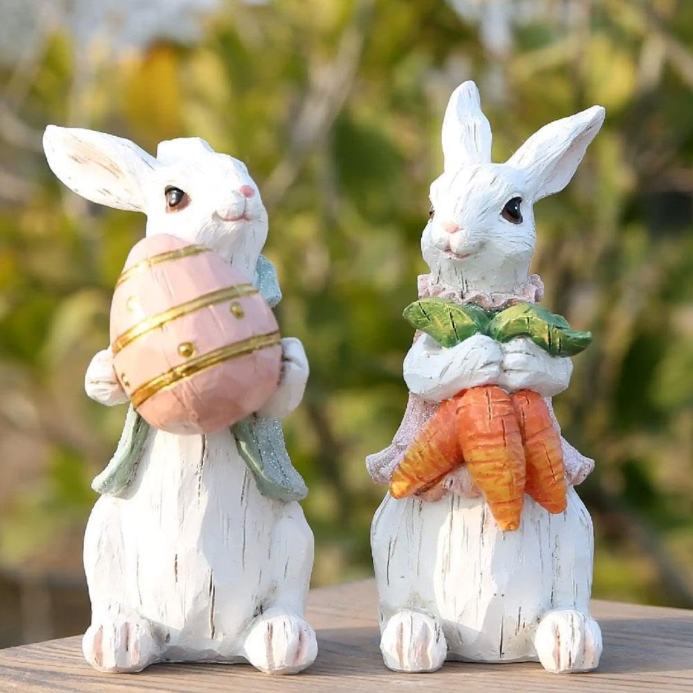 Statua Coniglietto Pasquale In Muschio Verde Floccato – Con Carota, Decorazione Da Tavolo Per Interni Ed Esterni, Primavera E Feste
