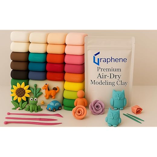 GRAPHENE 24 Pcs Air Dry Modelling Clay Set with 3 Sculpting Tools Creative Art & Crafts Play Non Toxic Dough Birthday Return Gift for Boys and Girls - Color As Per Stock