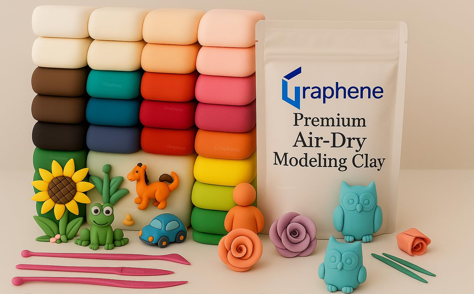 24 Pcs Air Dry Modelling Clay Set with 3 Sculpting Tools Creative DIY Art & Crafts Play Set Non Toxic Dough Birthday Return Gift for Boys Girls Clay for 3-10 Years Kids Color As Per Stock