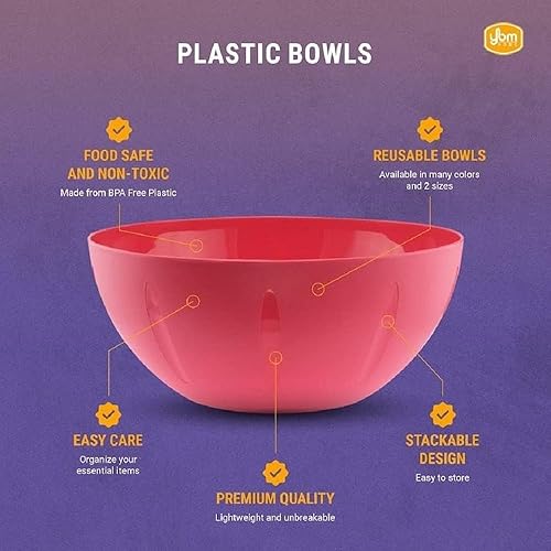 Miniatura 5 de YBM HOME Tazón de plástico de 10 pulgadas para comidas diarias, ideal para cereales, aperitivos, palomitas de maíz, ensalada y frutas, apto para