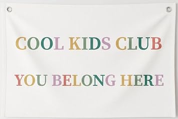 Canvas Banner Wall Decor 30"L x 20"W,#34;COOL KIDS CLUB YOU BELONG HERE" Inspirational Quote Sign, Boho Fabric Wall Hanging with Metal Grommets for Kids Room, Nursery, Classroom & Playroom Decoration