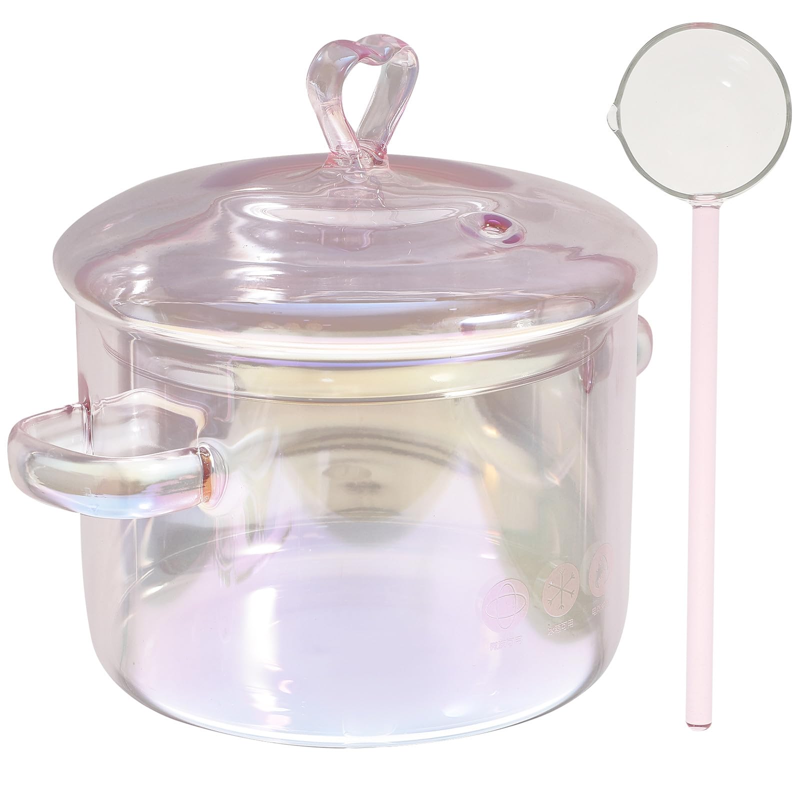 Casserole en verre borosilicate rose 1500 ml avec cuillère DOITOOL