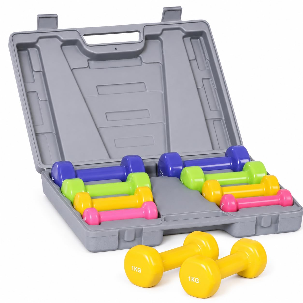 Neoprene Dumbbells Set Hex Anti Roll Coated Hand Weights for Men & Women Non Slip Exercise Dumbbell Pair for Home Gym Fitness in Orange Blue & Pink (Multicolor Dumbbell Set, 10 KG)